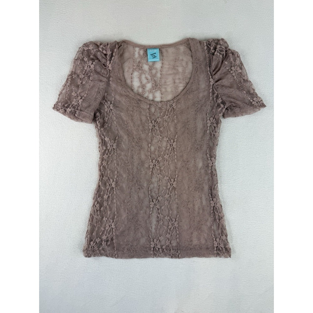 HIP Happening in the Present Top Women's Medium Brown Lace Scoop Neck Y2K Fairy